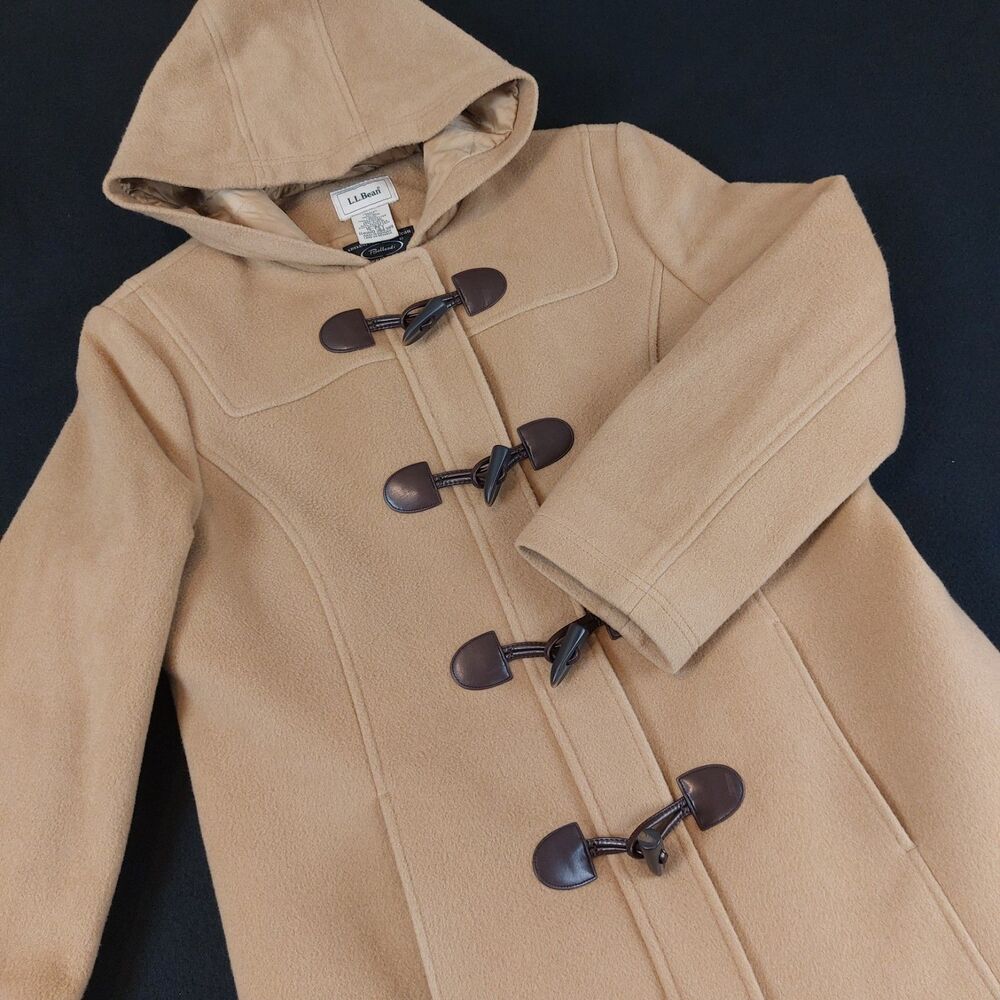 L.L. Bean Bellandi Italian Wool Hooded Duffle Coat Women's 16(Pet) Camel Toggle